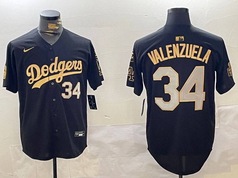 Men Los Angeles Dodgers 34 Valenzuela Black Gold Game 2024 Nike MLB Jersey style 1202
